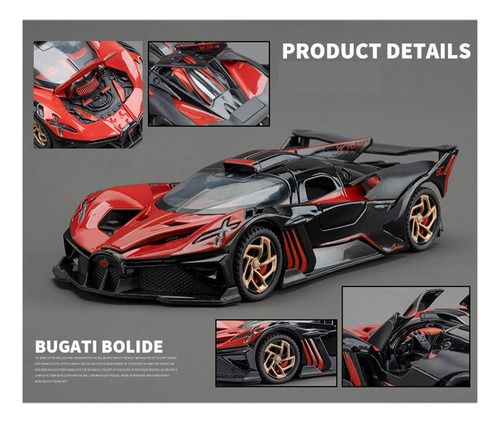 Bugatti Bolide Miniatura Metal Carro Com Luzes E Som 1/32