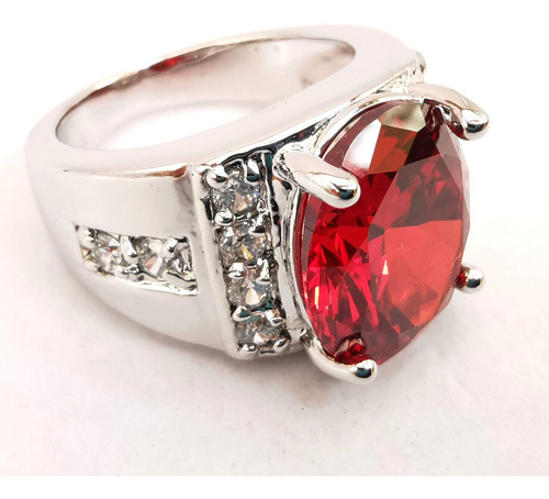 Imagen 2 de 3 de Anillo Mujer Plata Laminada Rodolita Zirconias Talla 7.5