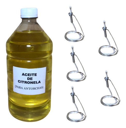 Aceite Citronela X1 Litro + 5 Mechas + 5 Soportes