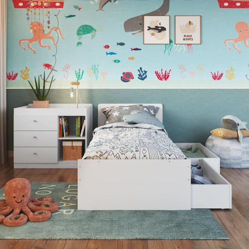 Berço Multifuncional Com Cama Auxiliar 3 Gavetas Malu Branco