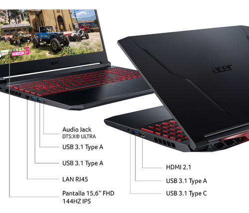 Notebook Acer Gamer15'6+core I5 +12gb Ram+512gb Ssd+rtx3050 Color Black
