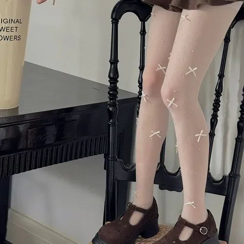 Medias Sexy Con Lazo Y Encaje, Calcetines De Red Bowknot Con