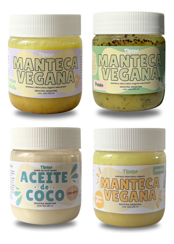 Mantecas Ghee Veganas + Aceite De Coco Pack X4 Tipsy