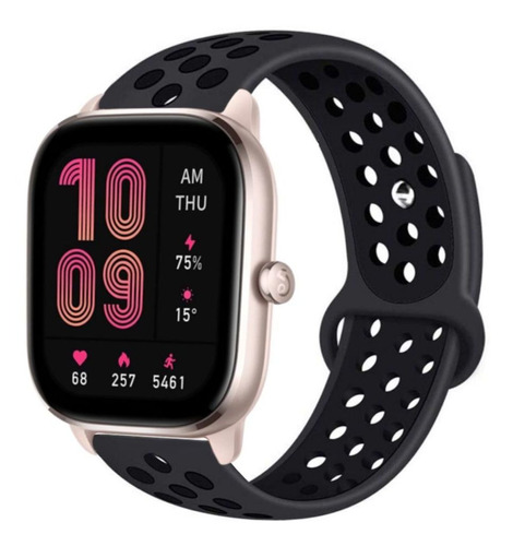 Pulseira De Silicone Furadinha Sport Para Amazfit Gts 4 Mini Cor Preto