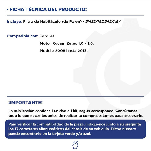 Imagen 2 de 9 de Filtro Habitáculo Polen Ford Ka Rocam 1.0 1.6 - Original