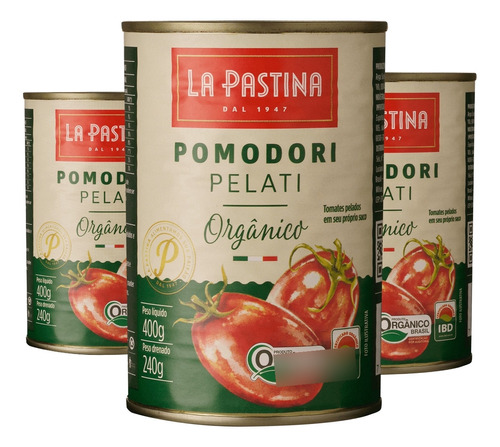 3x Tomate Pelado Orgânico La Pastina 400g