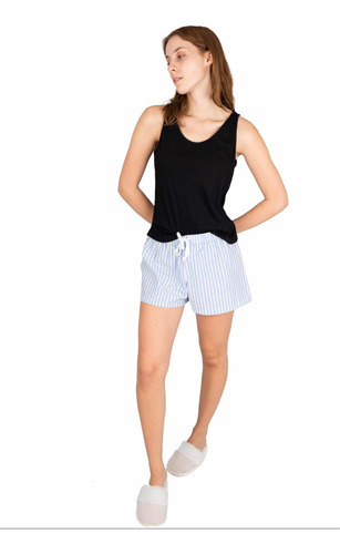 Imagen 1 de 7 de Pijama Verano Mujer Short Rayado Musculosa Negro Mujer Annis
