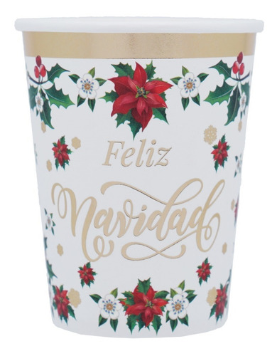 Vasos Polipapel Feliz Navidad Navideños Dorado X12 Unidades