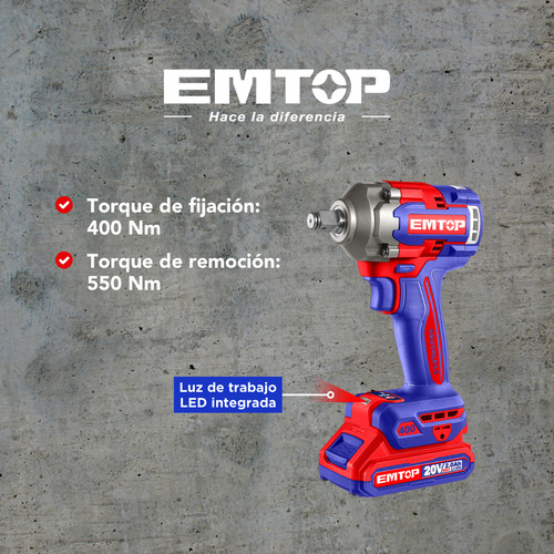 Kit Llave De Impacto 1/2 , 400nm Inalámbrico 20v, Bldc Emtop