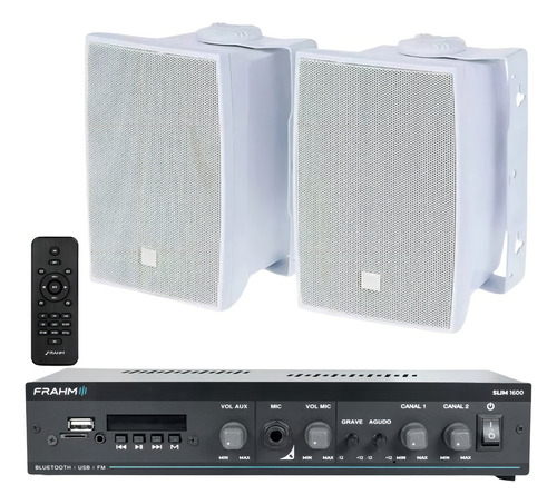 Frahm Slim 1600 aparelho som ambiente bluetooth y Jbl C321 par caixas cor branco
