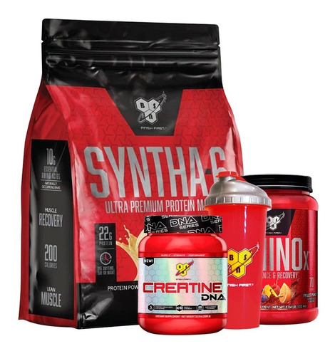 Bsn Syntha 6 10lb + Creatina Dna + Amino X 2.23lb + Vaso