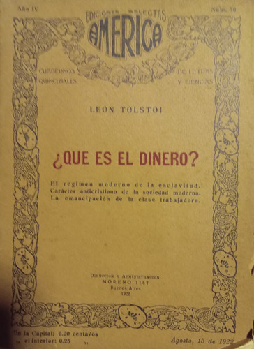 Libro Antiguo Qué Es El Dinero ? Leon Tolstoi (Usado)