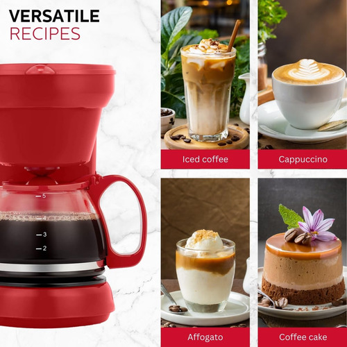 Cafetera De Goteo 5 Tazas Filtro Permanente Jarra Vidrio Roj