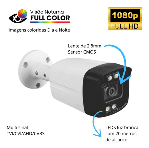 Kit 6 Câmeras Analógica 4in1 Full Color Dvr Motorola Hd500gb