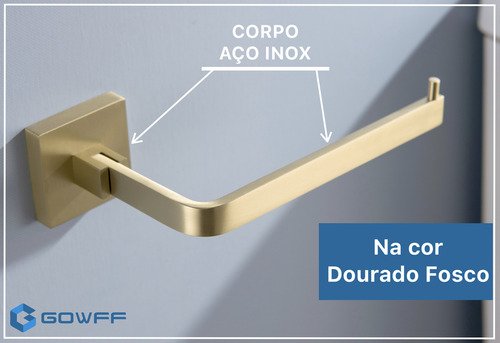 Kit Acessório Quadrado Aço Inox Dourado Fosco Banh. 4 Peças