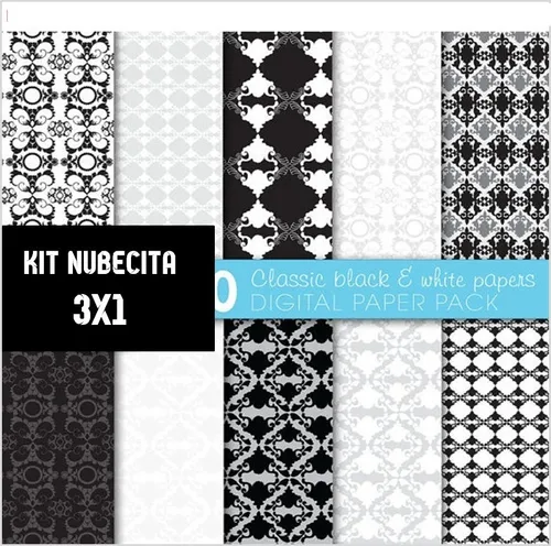 comprar Kit Imprimible 3x1 Blanco Y Negro Imagen Fondos #729