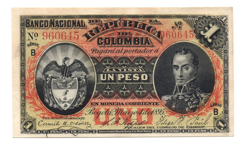 Banco Nacional 1 Peso 1895 Serie B Estado 9