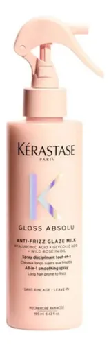 Kérastase, Spray, Gloss Absolu, Glaze Milk Anti-Frizz, com Ácido Hialurônico Glicólico e Óleo de Rosa Silvestre ,proporciona brilho, protetor térmico, 190ml