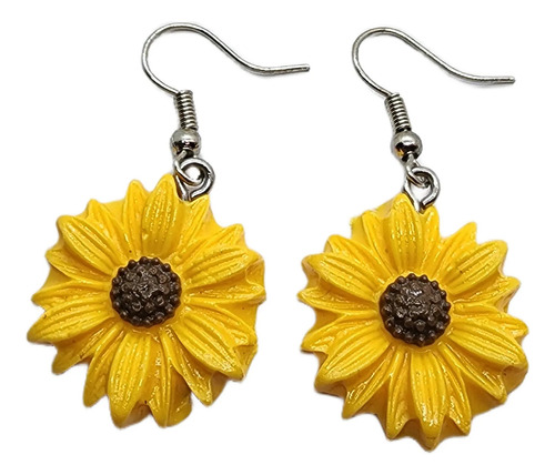 Aretes De Girasol De Acero Inox. Y Pasta Flexible