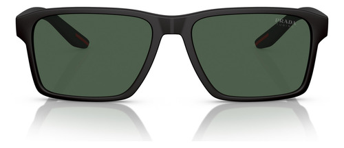 Óculos De Sol Prada Solar Linea Rossa Sps05y Dg0-06u Armação Preto Fosco Haste Preto Fosco Lente Verde-escuro Desenho Ocean
