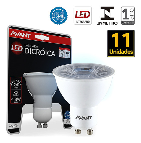 Kit 11 Lampada Led Dicroica 4,8w Gu10 Mr 16 Avant Branco Fri