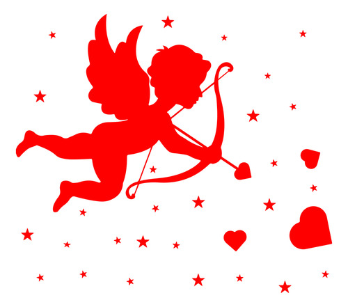 Vinil Enamorados Cupido Con Corazones Y Estrellas Murales 