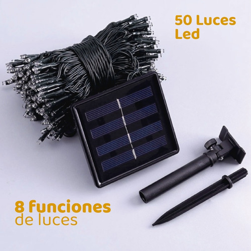 Imagen 6 de 9 de Luces Guirnalda Exterior 50 Luz Calida Con Panel Solar 5m