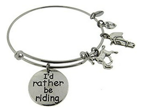 Brazalete - I'd Rather Be Riding   Horse   Silver Tone Expan