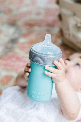 Mason Bottle - Botella De Silicona Para Bebé, Verde Azulado