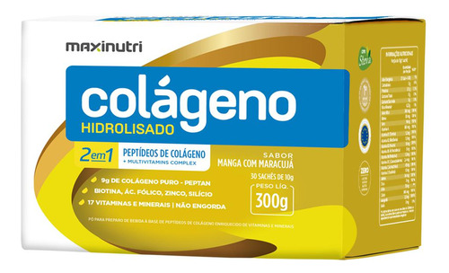 Colágeno Hidrolisado 2 Em 1 Maxinutri Manga E Maracujá 300 G