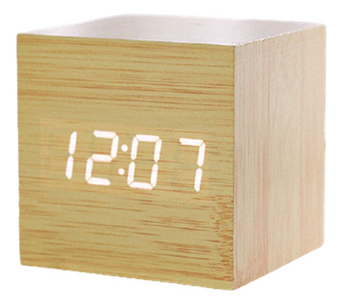 Reloj Despertador Cubemini De Escritorio De Madera, Cuadrado