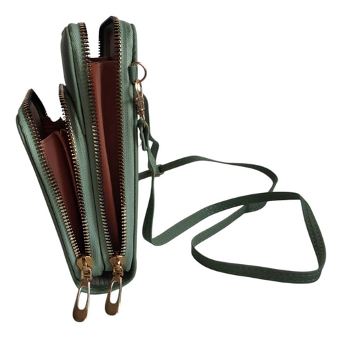 Bandolera Portacelular Mujer Correa Regulable Desmontable Verde Claro Lisa Oro Verde Claro