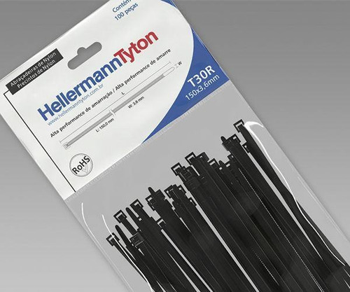 Imagem 2 de 2 de Abraçadeira Nylon T30r Preta C/100 Unidades Hellermanntyton