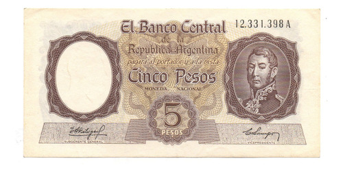 Billete Argentina 5 Pesos San Martin Bot. 1919 E X C !!