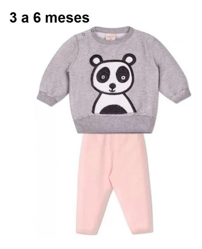 Blusa Quente Paetê + Calça Legging Panda 3-6 Meses Menina