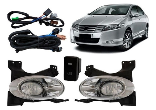 Kit Farol De Milha Honda City 2009 / 2011 C/ Aro Cromado