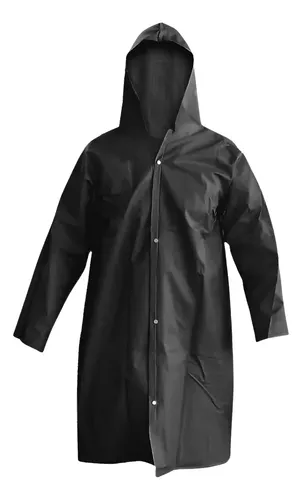 Capa De Chuva Preta Impermeável Pvc Forrado Com Capuz Epi Preto G