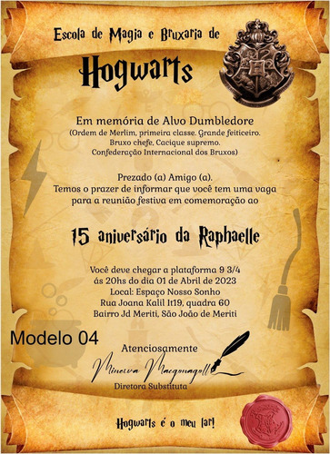 Convite Harry Potter 15 Anos Pergaminho 50 Unidades + Ind