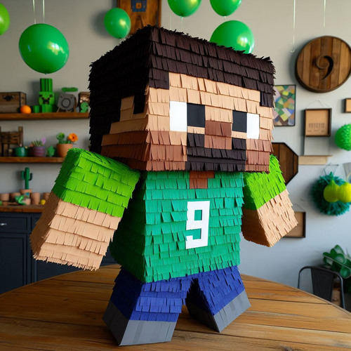 Muñeco De Mincraft Elaborado En Papel Crepé (Usado)