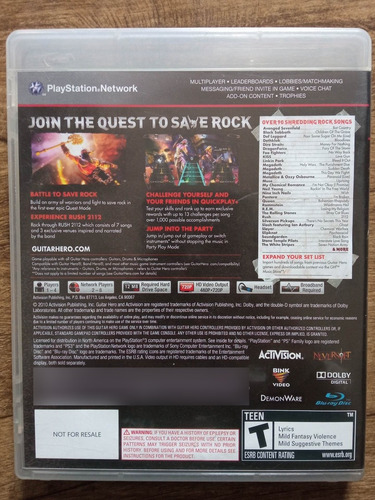 Guitar Hero Warriors Of Rock Ps3 Original Mídia Física (Usado)