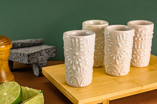Set De 4 Caballitos Tequileros De Cerámica 60 Ml Talavera