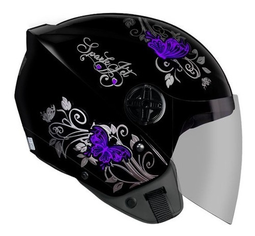 Capacete Ebf Spark Jet Borboleta Aberto Feminino Moto Cor Lilás Brilhante Tamanho 56