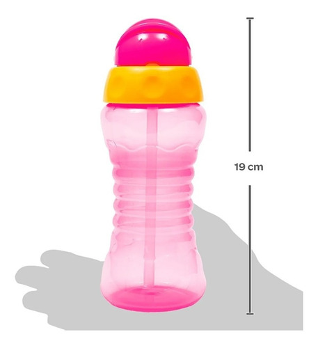 Garrafinha Fresh Copo Com Canudo De Silicone 300ml Buba Rosa