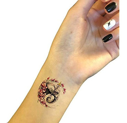 Tafly  Elefante Tatuaje Temporal Calcomania Para Mujer Arte