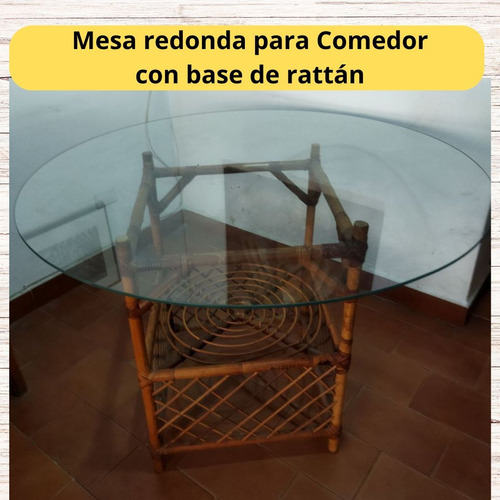 Mesa Redonda Comedor Con Base De Rattán Para 6 Personas