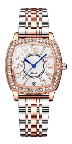 Reloj Inoxidable Brillantes Numeros Grandes Fechador Cx Color de la correa Oro Rosado Plata