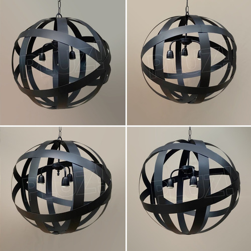 Imagen 5 de 10 de Colgante Esfera 3luces Industrial Vintage Chapa Hierro Negro