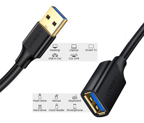 Cabo Extensão Ugreen Usb 3.0 Para Usb A Fêmea 5gbps 1 Metro