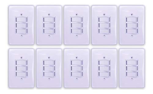 Kit 10 Interruptor 3 Tecla Simples Para Lampada Embutir 4x2 Cor Branco