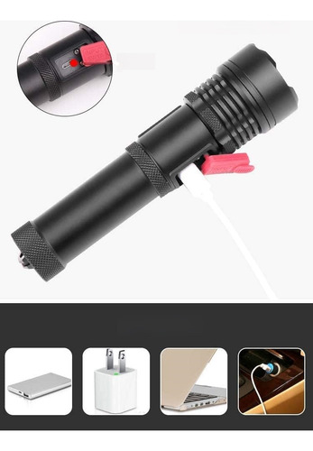 Lámpara Táctica Led Recargable Usb Linterna De 5 Modos